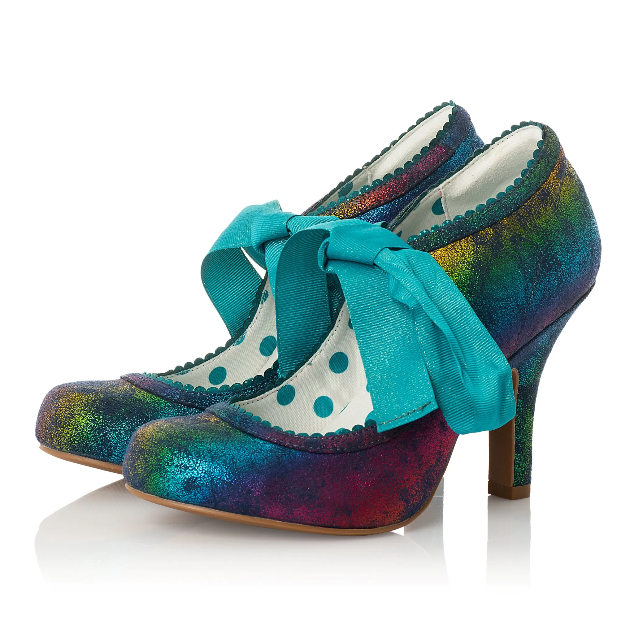Willow Rainbow Turquoise High Heel Ribbon Bootie by Ruby Shoo