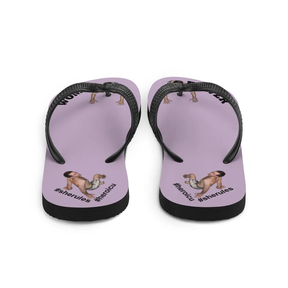 Woman Power Fabric Top Flip Flop Sandal Has Men Bow To Your Toes Pale Purple Color with Black Letters (NEW 2023-04)