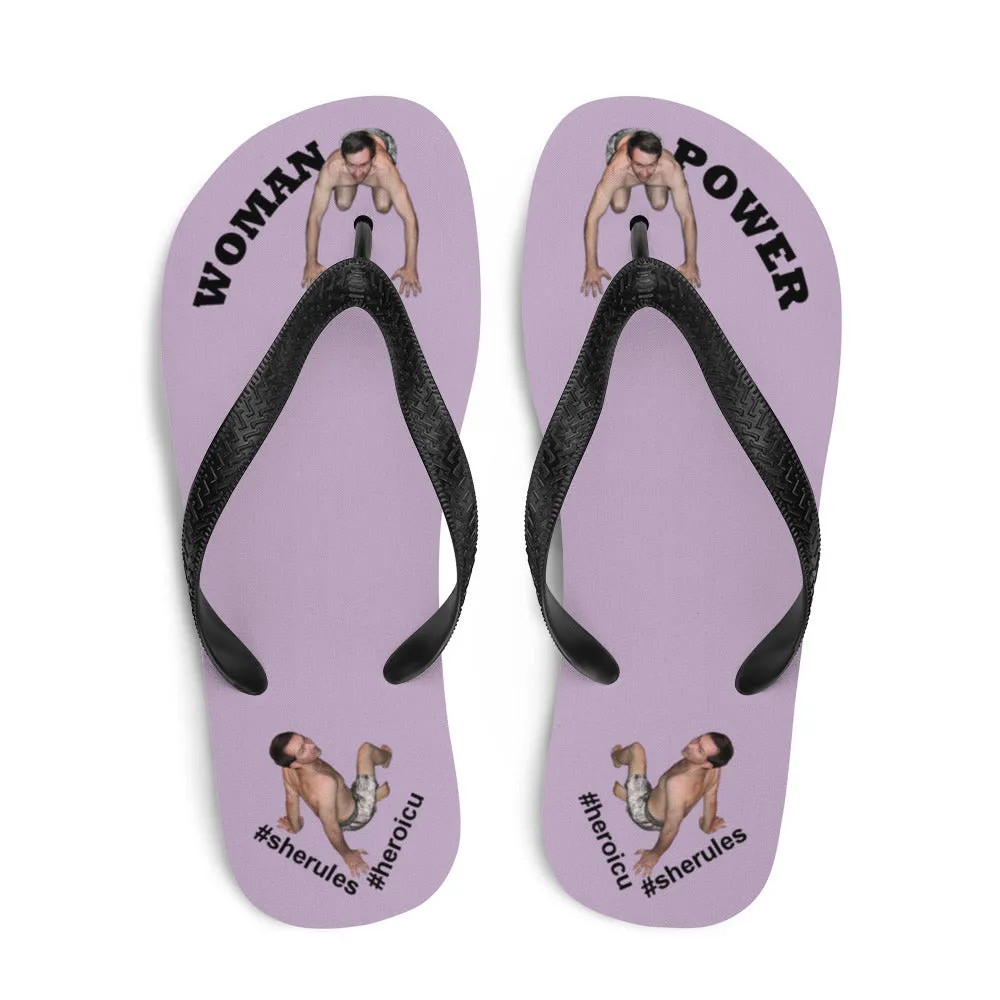 Woman Power Fabric Top Flip Flop Sandal Has Men Bow To Your Toes Pale Purple Color with Black Letters (NEW 2023-04)