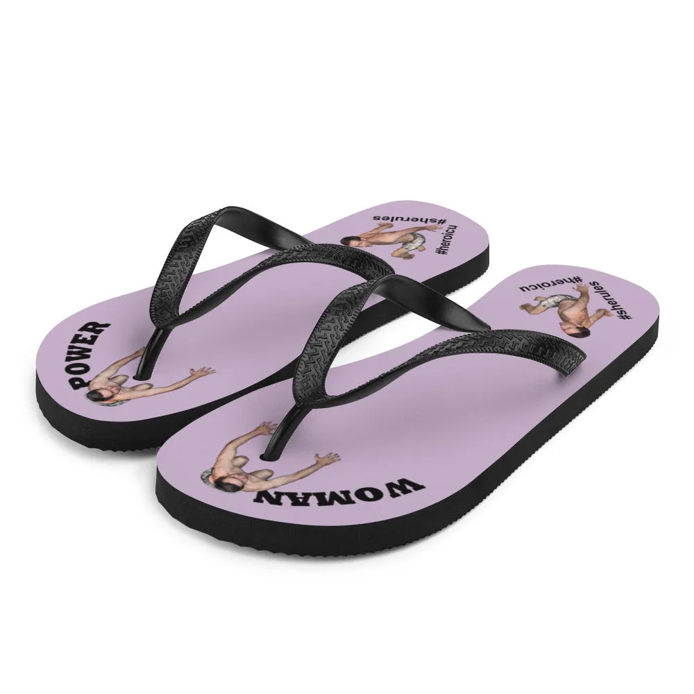 Woman Power Fabric Top Flip Flop Sandal Has Men Bow To Your Toes Pale Purple Color with Black Letters (NEW 2023-04)