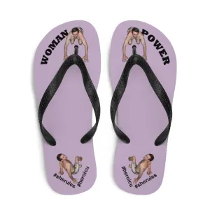 Woman Power Fabric Top Flip Flop Sandal Has Men Bow To Your Toes Pale Purple Color with Black Letters (NEW 2023-04)