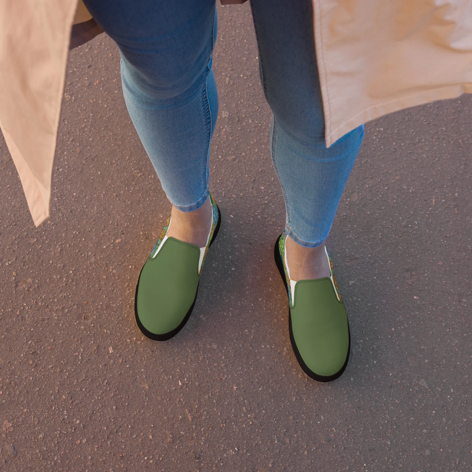 Women’s Mind Your Hops Slip-On Canvas Shoes – Floral & Green