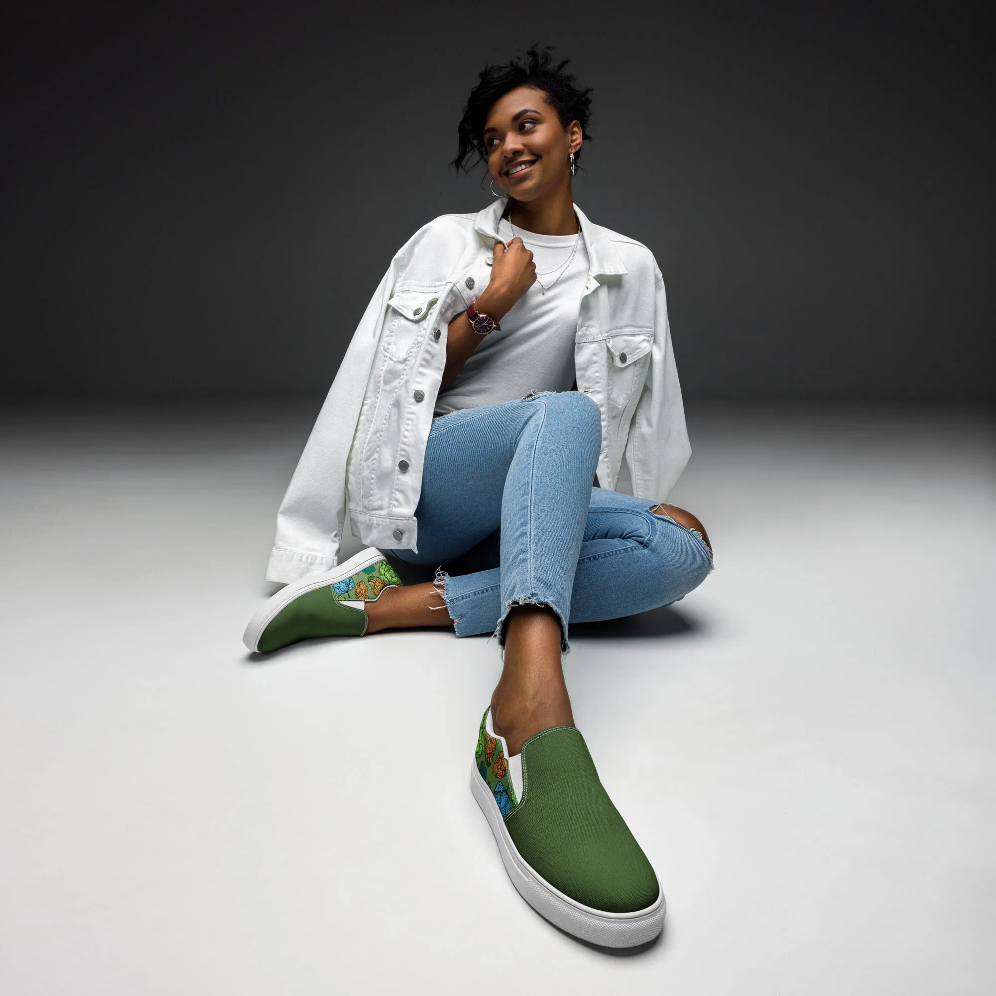 Women’s Mind Your Hops Slip-On Canvas Shoes – Floral & Green