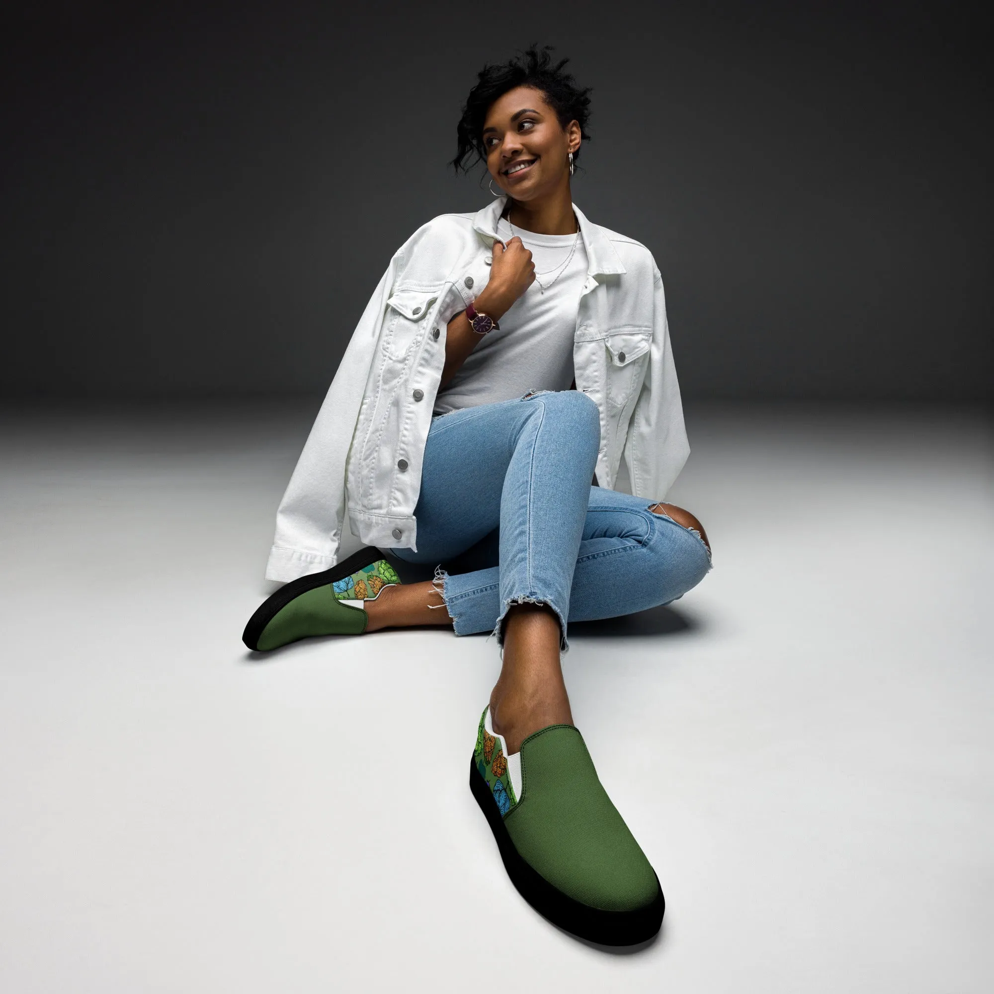 Women’s Mind Your Hops Slip-On Canvas Shoes – Floral & Green