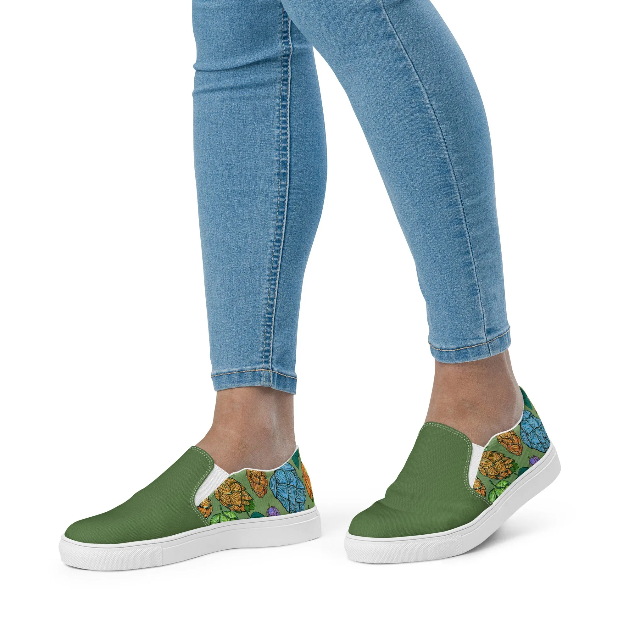 Women’s Mind Your Hops Slip-On Canvas Shoes – Floral & Green