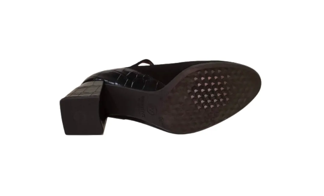 Wonders I-7734 Black Negro Suede Leather T-Bar Court Shoe Made In Spain
