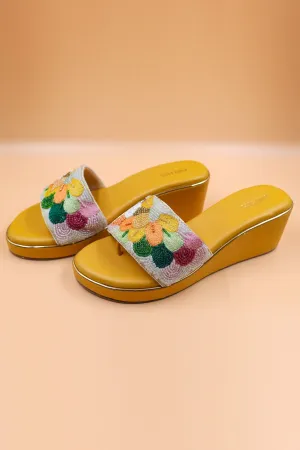 Yellow Thread Embroidered Wedges