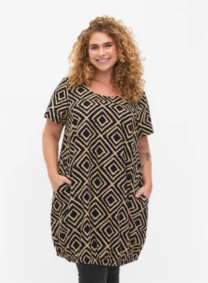 Zizzi Cotton Bubble Dress in Geo Print